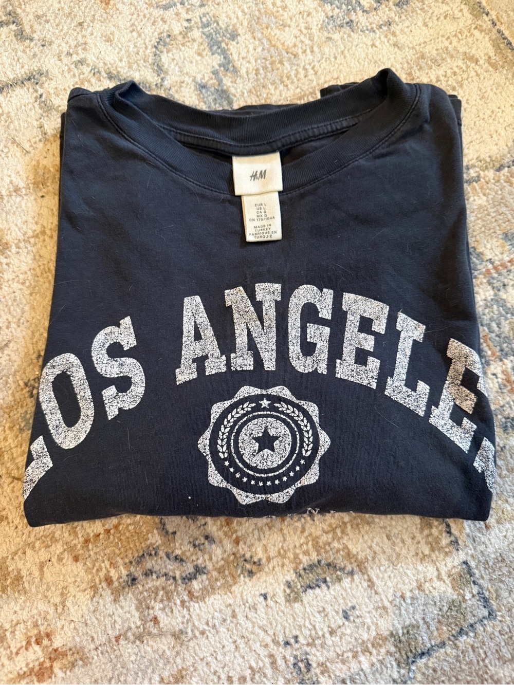 H&M Black Crewneck with White 'Los Angeles' Distressed Print